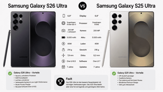 samsung Galaxy S26 Ultra und S25 Ultra Vergleich