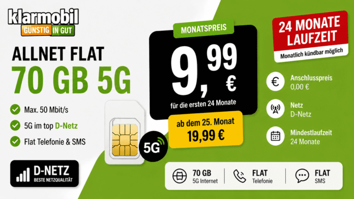Klarmobil Allnet Flat 70GB 5G vertrag